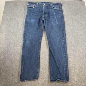 Levis 501 Jeans Mens 38x32 Blue Denim Straight Button Fly Medium Wash‎